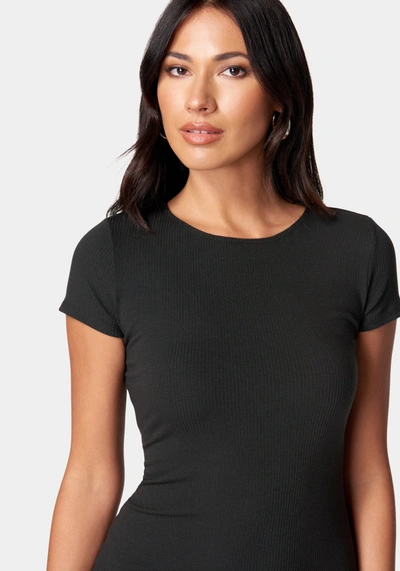 Shop Bebe Short Sleeve Midi Rib T-shirt Dress In Black