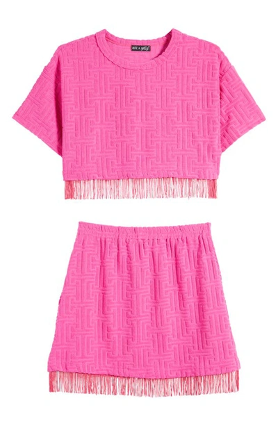 Shop Ava & Yelly Kids' Fringe Cover-up Top & Skirt Set In Fuchsia