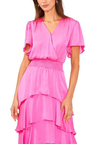 Shop Vince Camuto Flutter Sleeve Tiered Dress In Hot Pink