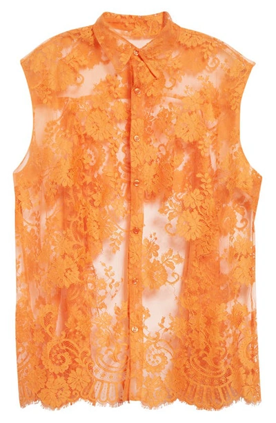 Shop Monse Open Back Sheer Floral Lace Top In Orange