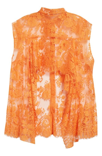 Shop Monse Open Back Sheer Floral Lace Top In Orange