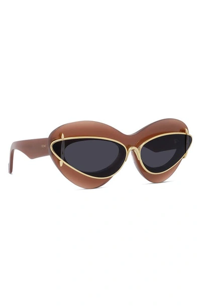 Shop Loewe Double Frame 67mm Oversize Cat Eye Sunglasses In Milky Bordeaux / Smoke