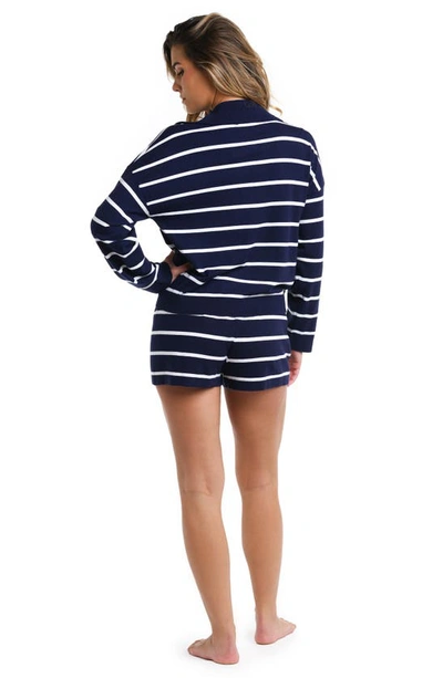 La Blanca Striped Open-collar Sweater In Indigo