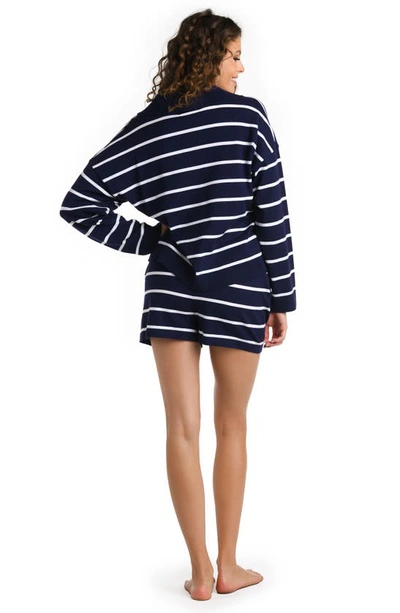 Shop La Blanca Yacht Stripe Cover-up Top In Indigo