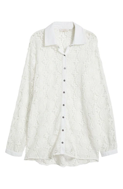Shop Ramy Brook Gary Long Sleeve Sheer Lace Cover-up Shirtdress In White Lace