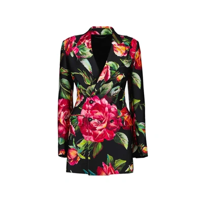 Shop Dolce & Gabbana Flower Print Blazer In Black
