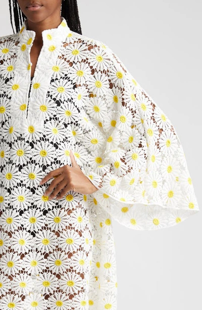 Shop La Vie Style House Daisy Lace Cover-up Caftan In White/ Yellow