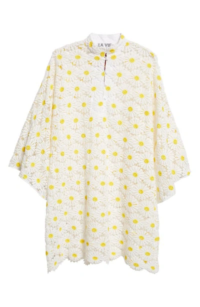 Shop La Vie Style House Daisy Lace Cover-up Caftan In White/ Yellow