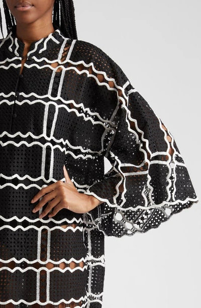 Shop La Vie Style House Crochet Grid Cover-up Caftan In Black/ White
