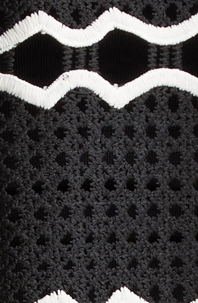 Shop La Vie Style House Crochet Grid Cover-up Caftan In Black/ White