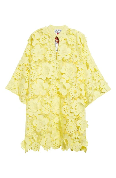 Shop La Vie Style House 3d Floral Lace Cover-up Caftan In Yellow