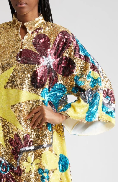 Shop La Vie Style House Sunburst Sequin Cover-up Caftan In Gold Multi