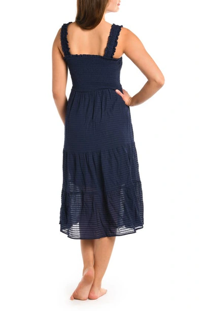 La Blanca Shadow Smocked Bodice Cover-up Sundress In Indigo
