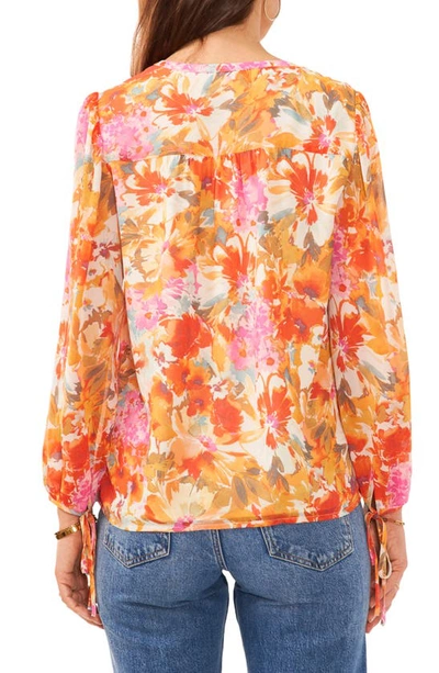 Shop Vince Camuto Floral Print Ruffle Top In Ivory/ Tulip Red/ Orange
