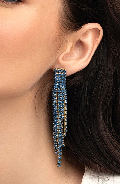 Shop Deepa Gurnani Elisa Crystal Linear Drop Earrings In Blue