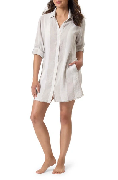 Shop Tommy Bahama Rugby Beach Stripe Cover-up Tunic Shirt In Med Khaki