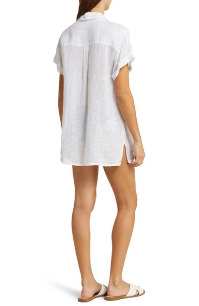 Shop Vitamin A ® Playa Pocket Linen Cover-up Button-up Shirt In White Ecolinen