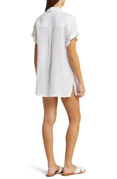 Vitamin A Playa Pocket Linen Cover-up Button-up Shirt In White Ecolinen