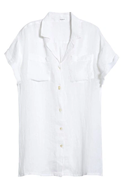 Shop Vitamin A Playa Pocket Linen Cover-up Button-up Shirt In White Ecolinen