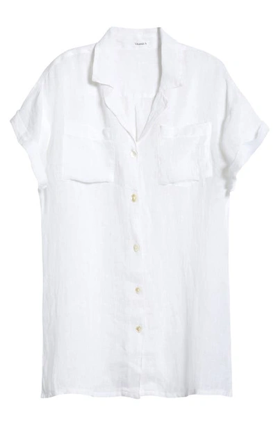 Shop Vitamin A ® Playa Pocket Linen Cover-up Button-up Shirt In White Ecolinen