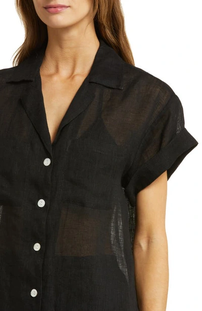 Shop Vitamin A Playa Pocket Linen Cover-up Button-up Shirt In Black Eco Linen