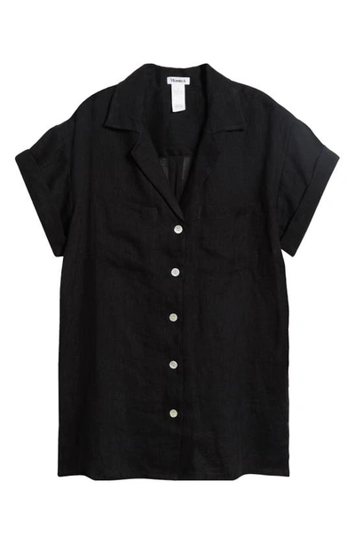 Shop Vitamin A Playa Pocket Linen Cover-up Button-up Shirt In Black Eco Linen