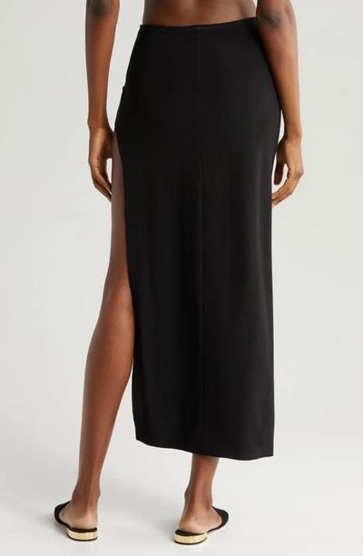 Shop Norma Kamali Marissa Side Slit Midi Cover-up Skirt In Black