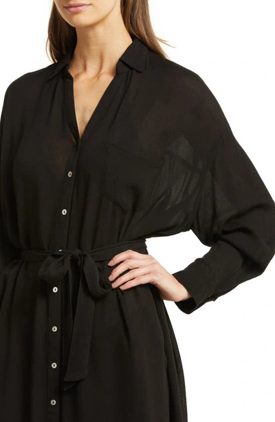 Shop Elan Long Sleeve Shirtdress In Black
