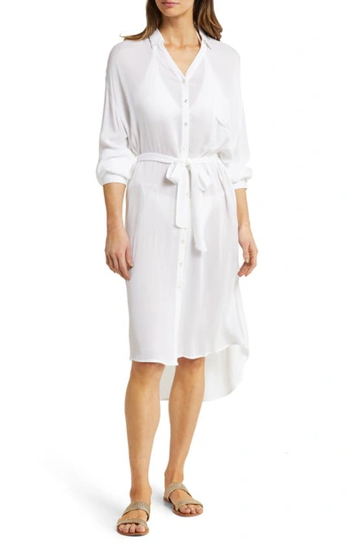 Shop Elan Long Sleeve Shirtdress In White
