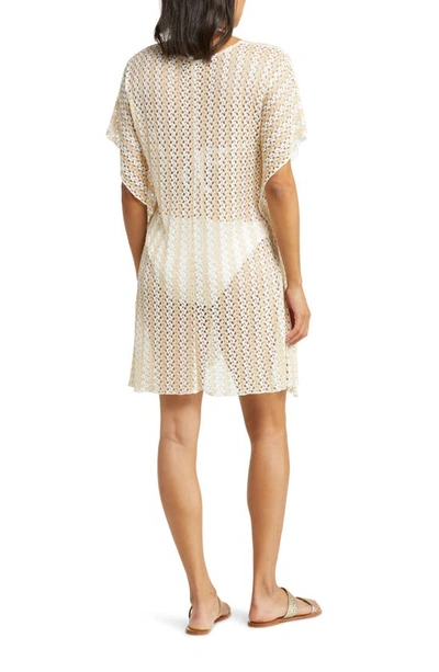 Shop Becca Golden Sheer Lace Cover-up Tunic In White/ Gold