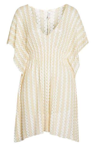 Shop Becca Golden Sheer Lace Cover-up Tunic In White/ Gold
