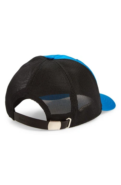 Shop Alexander Mcqueen Warped Logo Trucker Hat In Lapis Blue/ Black