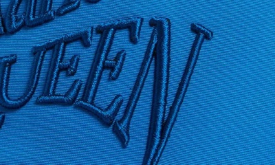 Shop Alexander Mcqueen Warped Logo Trucker Hat In Lapis Blue/ Black