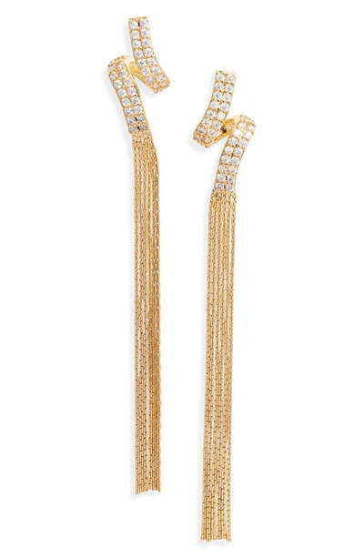 Shop Nordstrom Pavé Cubic Zirconia Ribbon Fringe Drop Earrings In Clear- Gold