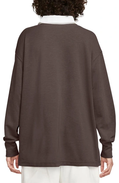 Shop Nike Sportswear Essentials Oversize Long Sleeve Polo In Baroque Brown/ White