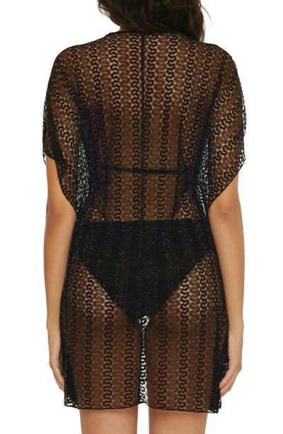 Shop Becca Golden Metallic Sheer Lace Cover-up Tunic In Black
