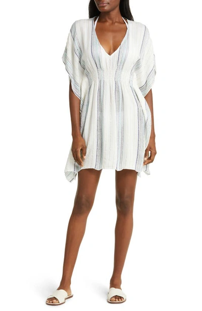Shop Becca Radiance Woven Cover-up Tunic In White / Navy