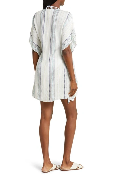 Shop Becca Radiance Woven Cover-up Tunic In White / Navy