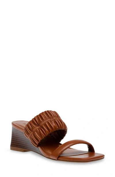 Shop Anne Klein Ginny Wedge Sandal In Cognac Elastic/ Cognac Smooth