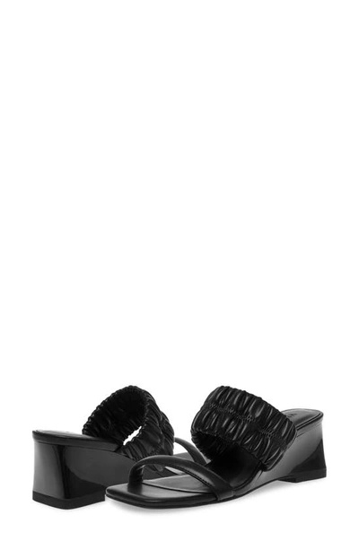 Shop Anne Klein Ginny Wedge Sandal In Black Elastic/ Black Smooth