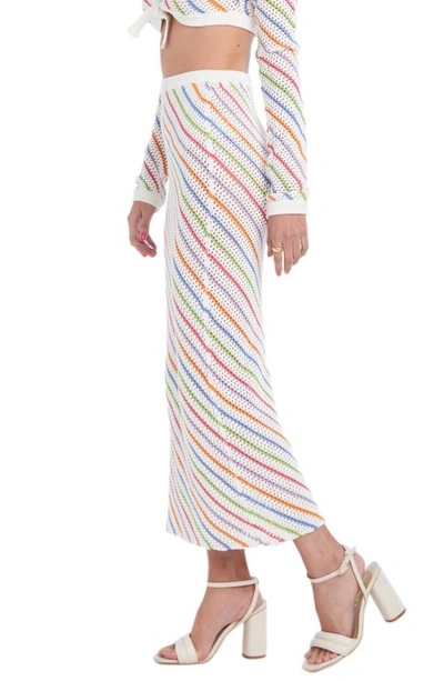 Shop Capittana Bruna Stripe Crochet Cover-up Skirt In Multicolor White