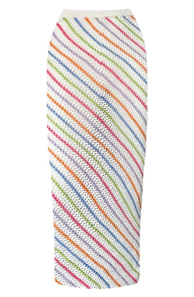 Capittana Bruna Stripe Crochet Cover-up Skirt In Multicolor White