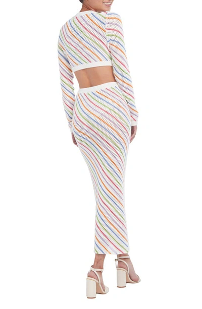 Shop Capittana Bruna Stripe Crochet Cover-up Skirt In Multicolor White
