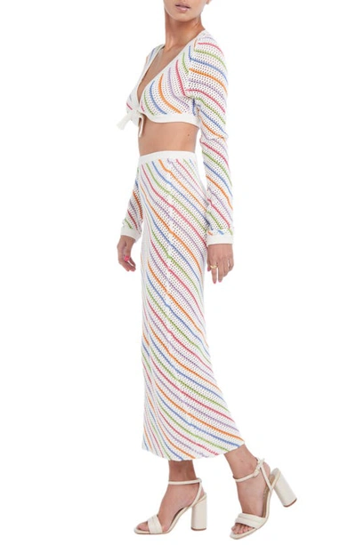 Shop Capittana Bruna Stripe Crochet Cover-up Skirt In Multicolor White