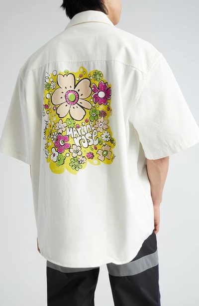 Shop Martine Rose Gender Inclusive Flower Logo Short Sleeve Cotton Overshirt In Off White/ Festival Flower