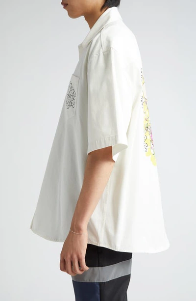 Shop Martine Rose Gender Inclusive Flower Logo Short Sleeve Cotton Overshirt In Off White/ Festival Flower