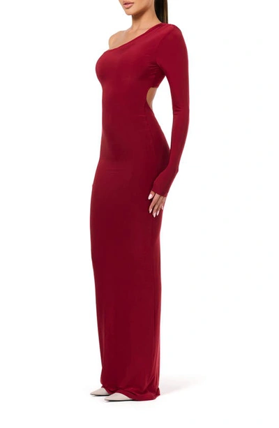 Shop Naked Wardrobe Hourglass Cutout One-shoulder Long Sleeve Dress In Dark Red