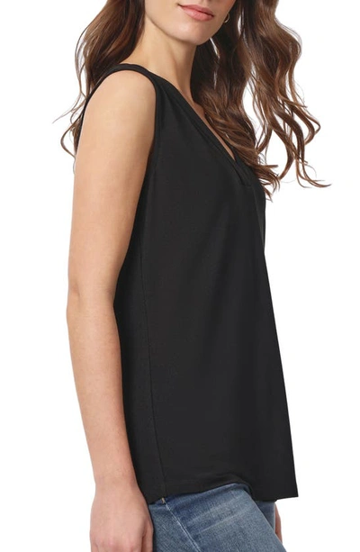 Shop Jones New York Pleated V-neck Crepe Tank In Jones Black