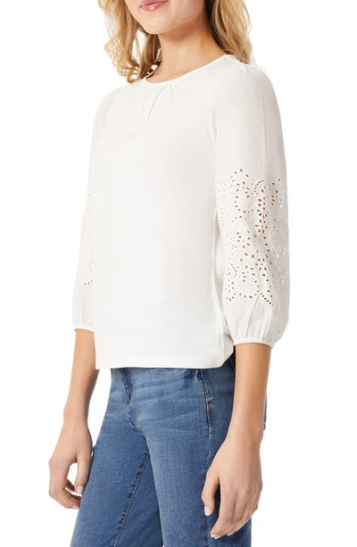 Shop Jones New York Embroidered Eyelet Balloon Sleeve Top In Nyc White