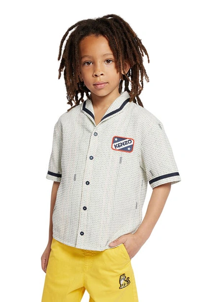 Shop Kenzo Kids' Sailor Embroidered Short Sleeve Button-up Shirt In 121-ivory